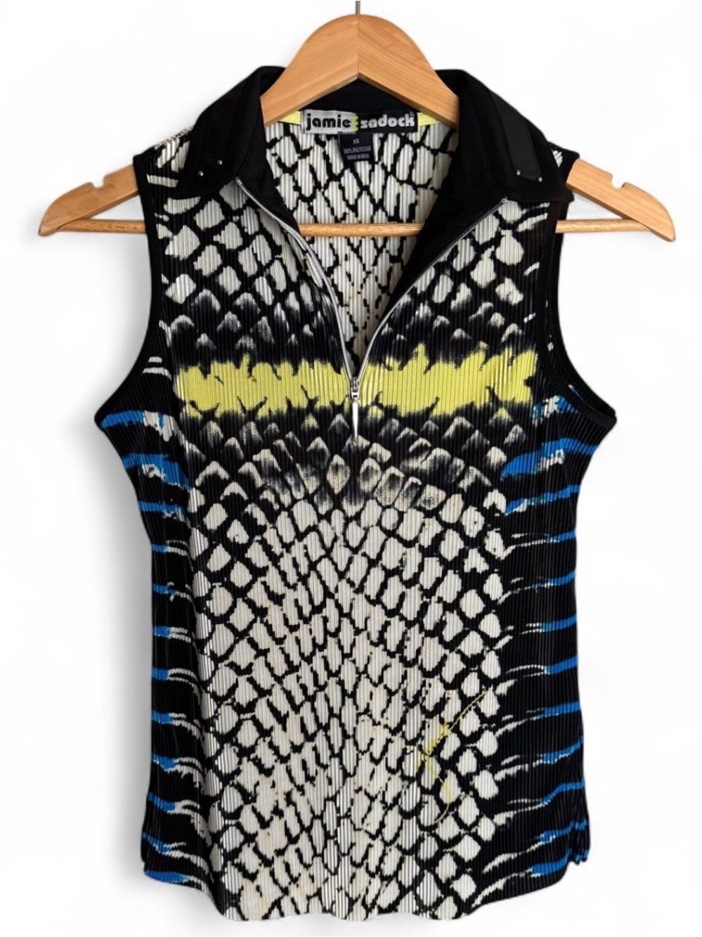 Jamie Sadock Snakeskin Print Sleeveless Zip Golf Top XS Sporty Y2K